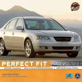 WEELMOTO Headlights for 2006-2008 Hyundai Sonata, Headlamp Assembly Replacement for 06 07 08 Sonata Black Housing Amber Reflector with Bulbs