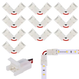 JAUHOFOGEI 2 Pin 10mm L Shape LED Strip Light Connector Solderless Gapless Clips, Max Amp 5A, Strip to Strip for Right Angle Corner, 90 Degree Connection of 12V 24V Single Color Flex Tape Light, 10ps