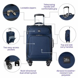 Skyway Epic Softside Medium Checked Luggage - Lightweight Suitcase with Wheels | TSA Approved Travel Bag | Spinner Suitcase | Large Luggage Set with Telescoping Handle, 24 inch, Surf Blue