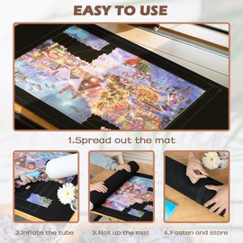 Lavievert 1500 Piece Jigsaw Puzzle Mat Roll Up with Unique Auxiliary Line Design, Portable Puzzle Board for Adults, Non-Slip Puzzle Keeper Storage Saver for Up to 1500 Piece Puzzles