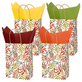 FYSUIMU 24Pcs Fall Paper Bag with 40 Sheets Tissue Paper Leaves Treat Bags with Handles Candy Goodie Bags for Autumn Thanksgiving Birthday Wedding Party Favors Supplies