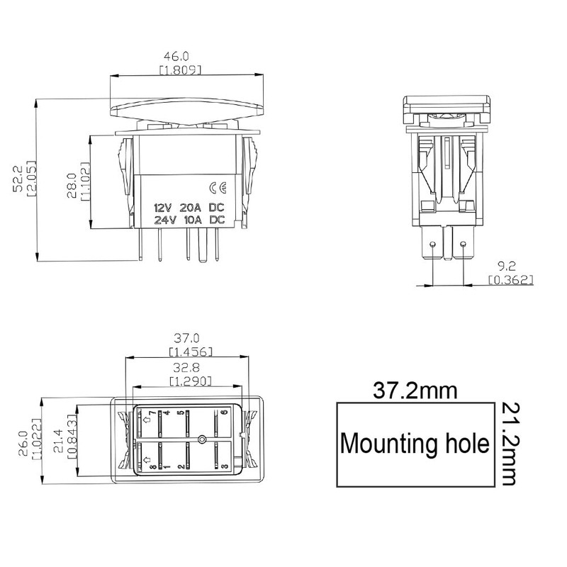 Gebildet Indicator Switch Blue 4Pin On Off On Rocker Switch