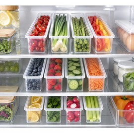 Clear Food Storage Containers for Refrigerator Organization – 4-Piece Long Rectangular Reusable Organizer Set for Kitchen