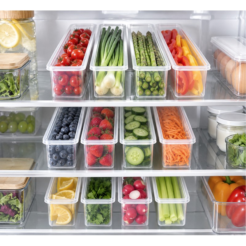 Clear Food Storage Containers for Refrigerator Organization – 4-Piece Long