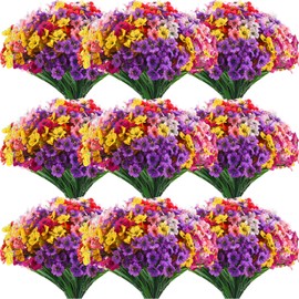 Zeyune 56 Bundles Artificial Flowers Fake UV Resistant for Outdoor Plastic Greenery Shrubs Plants No Fade Faux Flower for Garden Porch Patio Window Wedding Party Decor(6 Mixed Colors,Bright)