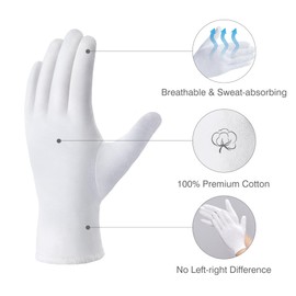 COOLJOB White Cotton Gloves for Women and Men, 6 Pairs Eczema Gloves with a Free Wash Bag, 100% Cotton Moisturising Protective Gloves for Dry Hands, Jewelry Inspection (6 Pairs, Size XS)
