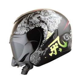 1Storm Motorcycle Open Face Fiber Glass Dual Visor Helmet Scooter Classical Knight Bike Samurai Black + One Extra Clear Shield