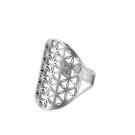 TEAMER Resizable Archangel Metatron Stainless Steel Rings Adjustable Flower of Life Jewelry for Women girls, Stainless Steel, unknow, Silver-Style B