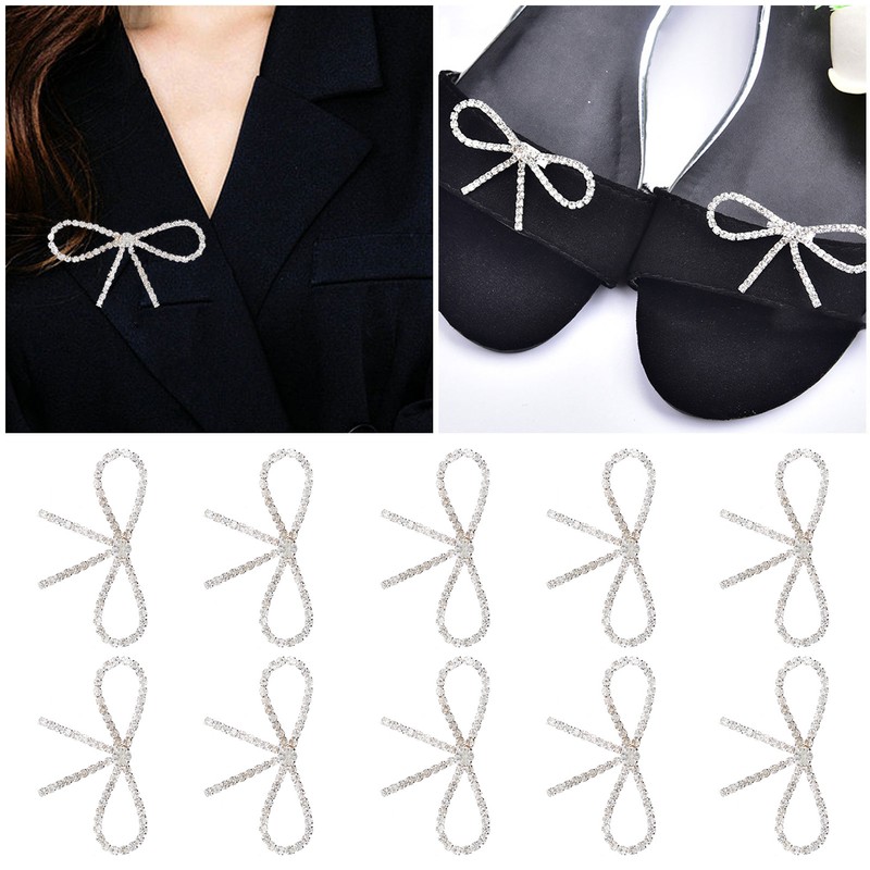 10Pcs Diamond Rhinestone Bow Glass Flash Brooch Claw Chain Suit