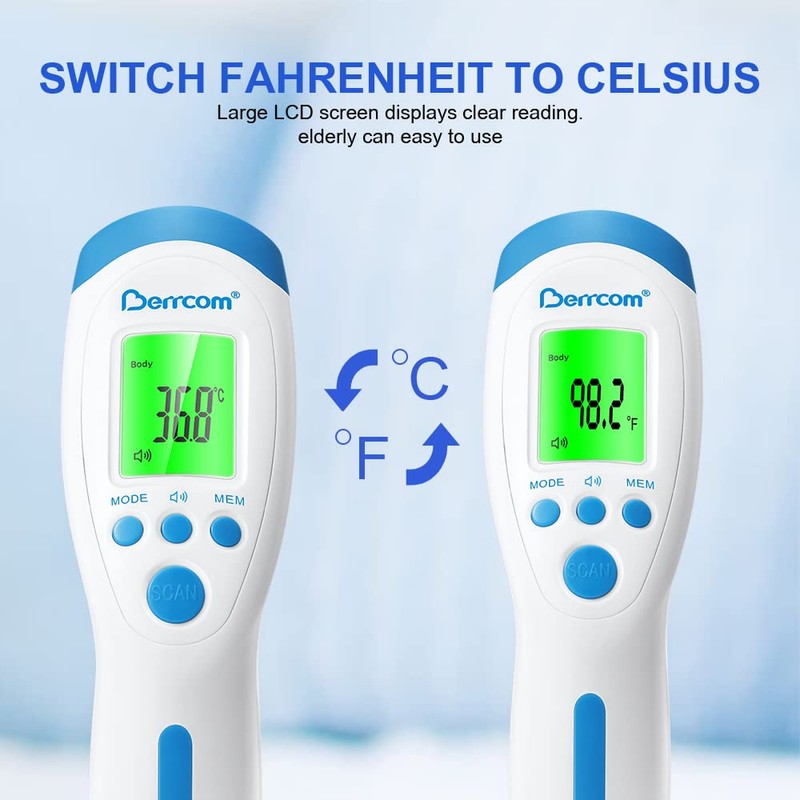 Berrcom Non Contact Infrared Thermometer Digital Forehead Thermometer with Fever