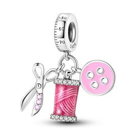 CYCUFF 925 Sterling Silver Charms Suitable for Charm Necklaces, Bracelet Pendants Beads Jewellery Gift for Women Family Friends (Scissors & Buttons Spool Charm)