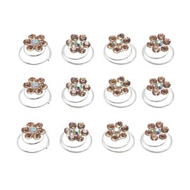 24PCS Rhinestone Flower Spiral Hair Pin Crystal Hair Twisters Coils Hair Clips Metal Spiral Twist Hairpins Hair Pins Wedding Bridal Hair Accessories (Champagne)