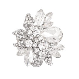 CSY Luxury Women's Austrian Crystal Leaves Flower Big Cocktail Statement Rings Stretch Adjustable Ring Jewelry Accessories (White Crystal)