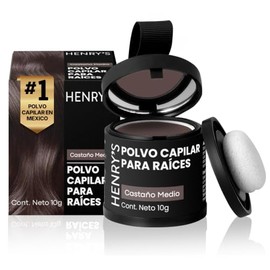 Henrys Polvo para Retocar Races Castao Medio 10g, Define Lnea del Cabello, Rellena Zonas con Poco Cabello, Disimula Cada, Aporta Volumen              