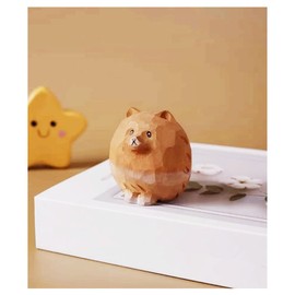 ShaoAngDuoMi Small Carved Wooden Pomeranian Dog Figurines, Handmade Ball Pomeranian Sculpture Craft Set, 1.97" Cute Pomeranian Statues Home Decor Art Carving Work，Wooden Dog Decoration