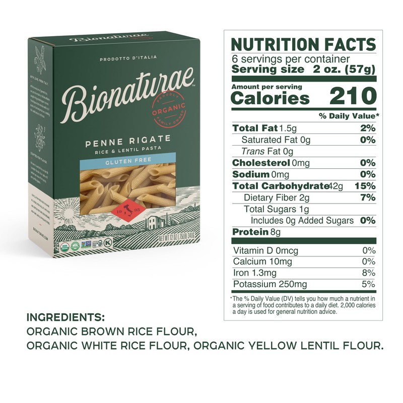 Bionaturae Penne Rigate Pasta Noodles - Gluten Free Pasta Organic,