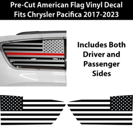 BOGAR TECH DESIGNS Precut Quarter Window American Flag Vinyl Decal Sticker Compatible with Chrysler Pacifica 2017-2023, Thin Red Line
