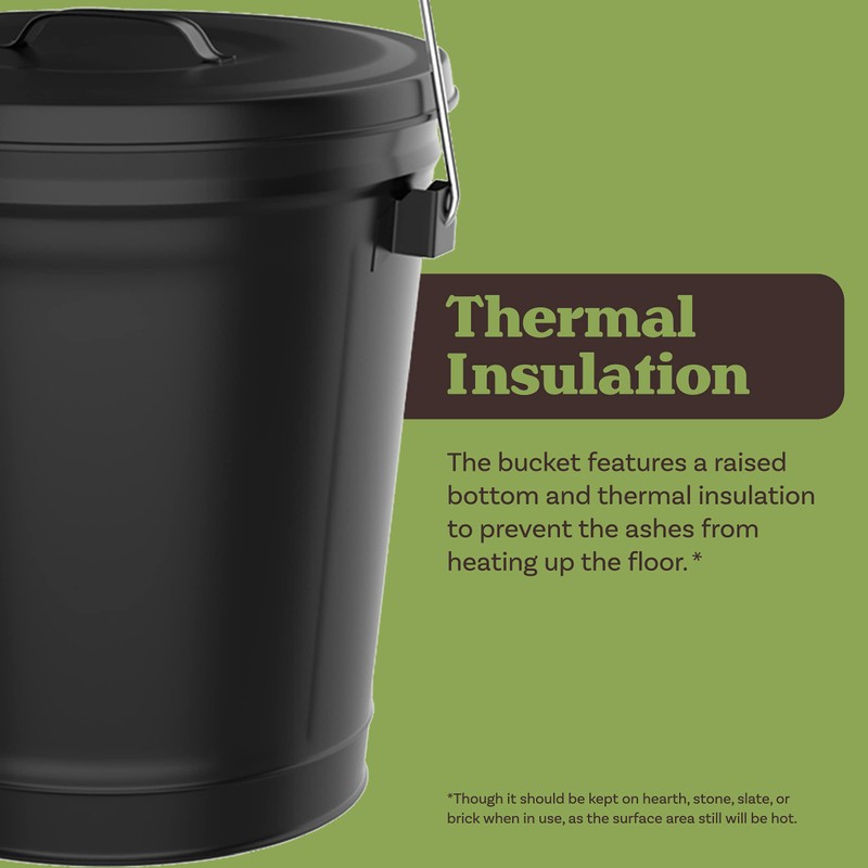 Ash Bucket - 4.75-Gallon Metal Bucket with Lid and Shovel