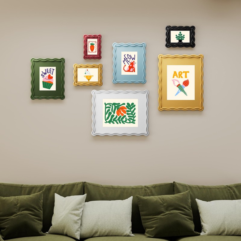 YESKAY 8x10 Picture Frame with Mat for 5x7,Cute Wavy Edge