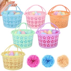 GameXcel 6 Pack Easter Eggs Basket Set – Plastic Baskets with 36 Eggs and 3-Pack Tricolor Grass – Easter Decorations and Party Favors