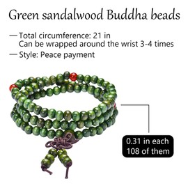 Olive Green Sandalwood Mala Beads 108 Bead Necklace for Meditation and Prayer Natural Sandalwood Beads Buddhist for Men with Knotted Tassel