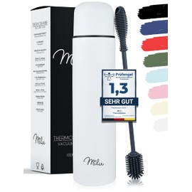 Milu Thermosflasche Thermoskanne Isolierflasche 1L - Isolierte Edelstahl Trinkflasche, 100% Auslaufsicher, Doppelwandisolierung (Weiß, 1000 ml)