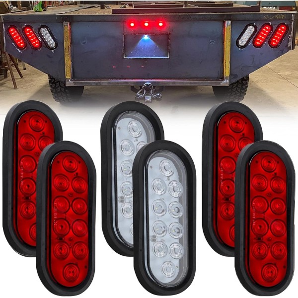 Partswcgg 6Pcs 6 Inch Oval LED Trailer Tail Lights 10