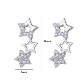 Voarge Pendientes de Plata de Ley 925 con Circonitas Cúbicas y Diseño, de Pequeñas Estrellas a lo Largo de la Oreja, circonita cúbica regalos día de Navidad para Niña mujer Color Plateado, Sterling