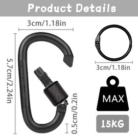3 Pieces Carabiner Hook, Screw Lock Key Carabiner, Small Carabiner Hook, Lockable Carabiner Hook for Camping, Hammocks, Hiking Backpack, Pet Leash (Black)