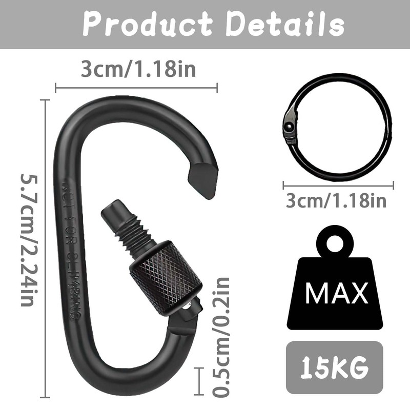 3 Pieces Carabiner Hook, Screw Lock Key Carabiner, Small Carabiner