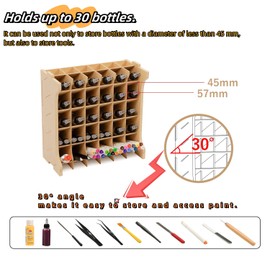 Bucasso Paint Rack Organizer for 30 Bottles of Paints, Plastic Model Paint Rack, Craft Supplies Storage, MDF Material, Model Tools Storage Suitable for Tamiya Paints, Miniature Model Paint Set GK9