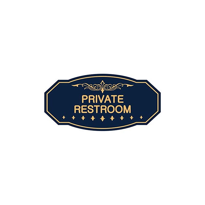 Signs ByLITA Victorian Private Restroom Sign (Navy Blue/Gold) - Large