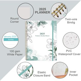 2025 Planner - 2025 Weekly & Monthly Planner to Achieve Goals & Increase Productivity, January 2025 - December 2025, 8.5" x 11", Teal Floral