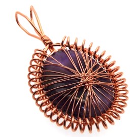 Amethyst Gemstone Copper Spirograph Wire Wrapped Pendant