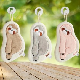 COLOR ME PRAISE Sloth Hand Towels Set of 3 – Cute Absorbent Coral Fleece Towels for Kitchen & Bathroom – Funny Animal Dish Towels, Soft Microfiber Gift for Women with Hooks