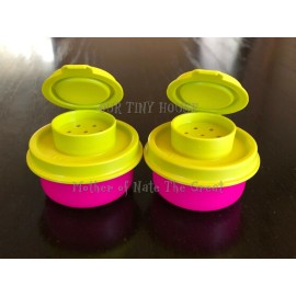 TUPPERWARE SMIDGET Salt and Pepper Shakers Spice Mini Travel Green & Neon Pink