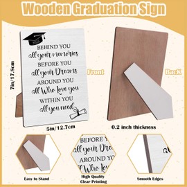 Graduation Gifts for Her Him - Behind You All Your Memories, Graduation Inspirational Quote Decor Desk Sign, 5 X 7" Rustic Wooden Table Sign for Graduation Party Decorations