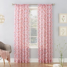No. 918 Maddox Ikat Semi-Crushed Sheer Rod Pocket Curtain Panel, 50" x 95", Coral