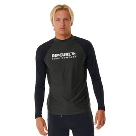 RIP CURL Mens Shock UV Long Sleeve Rash Vest Top - Black Marle - UV Sun Protection and SPF Properties