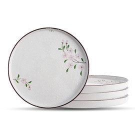 DealbyBox Dinner Plates Ceramic Plate Set - 12" Large Serving Plate Sets - Flat Round Big Porcelain Plates for Kitchen (4Pack, Pink Sakura)