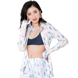 FELLOW Women's Rash Guard Hoodie, 38 Colors, Cool Touch, Hooded, Long Sleeve, UV Protection, UPF 50+ - feather white