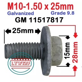 ITW Anchor Fastener (1 Pc) M10-1.50 x 25mm Fender/Body Bolts Gr9.8 Galvanized GM 11517817