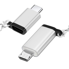 leizhan USB C Adapter (2 Pack, Silver) Type C Male to Micro Female Micro Male to Type C Female with Lanyard Compatible with MacBook Pro, Smartphones, Tablets, PCs