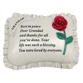 David Fischhoff Grandad Red Rose Memorial Pillow, Poly Resin, Cream, 1 Count (Pack of 1)