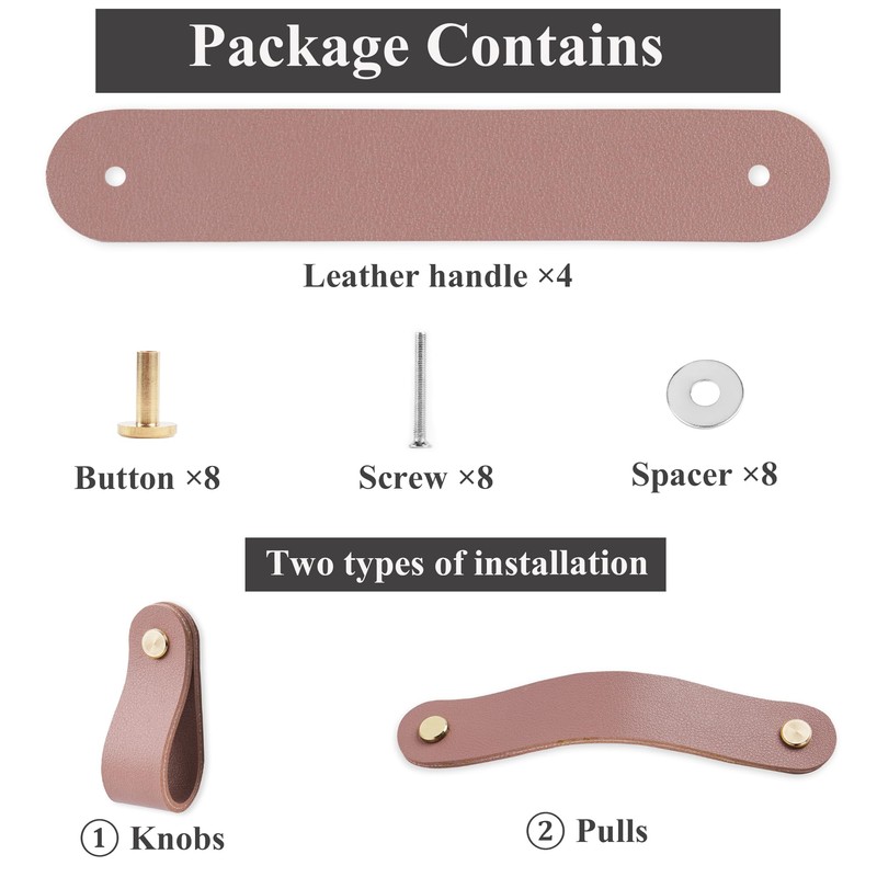 Lvkjafaz 4Pcs Leather Drawer Pulls,Handles Single Hole Dresser Knobs Cabinet