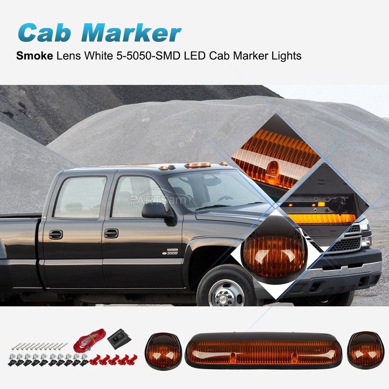 Partsam 3PCS Amber Cab Marker Roof Running Light Cover +