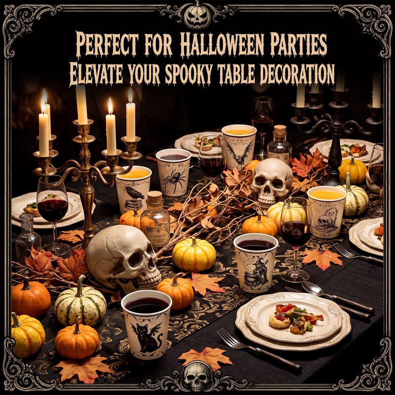 48 Pcs Halloween Paper Cups 9 oz Gothic Disposable Cups