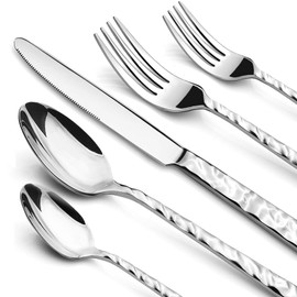 Silverware Set, 40 Piece Premium Stainless Steel Flatware Set for 8, Heavy Duty Silverware Cutlery Sets with Wavy Patterns, Spoons and Forks Set, Mirror Polished, Dishwasher Safe