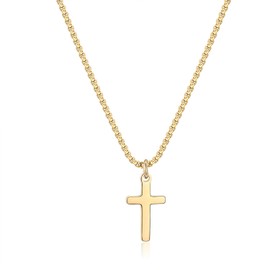 Joxevyia Gold Cross Necklace for Men Stainless Steel Box Chain Cross Necklace Simple Faith Cross Necklace First Communion Cross Necklace 20 inches