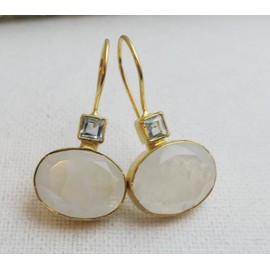 Blautopas und Mondstein Edelstein vergoldet Sterling Silber Ohrringe - Natürlicher Edelstein - Geburtstagsgeschenk - Weihnachtsgeschenk - Handgefertigte Geschenkideen für Frauen